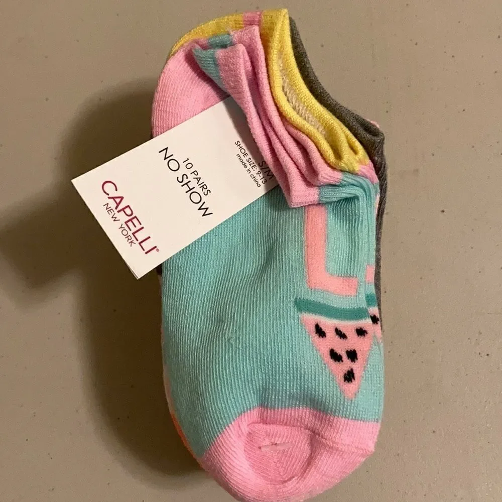 Capellini S/M watermelon No Show Socks 10 pack